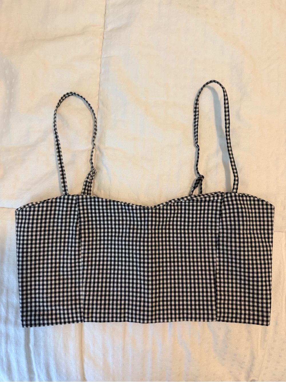 Brandy Melville Black and White Gingham Cropped Spaghetti Strap Top